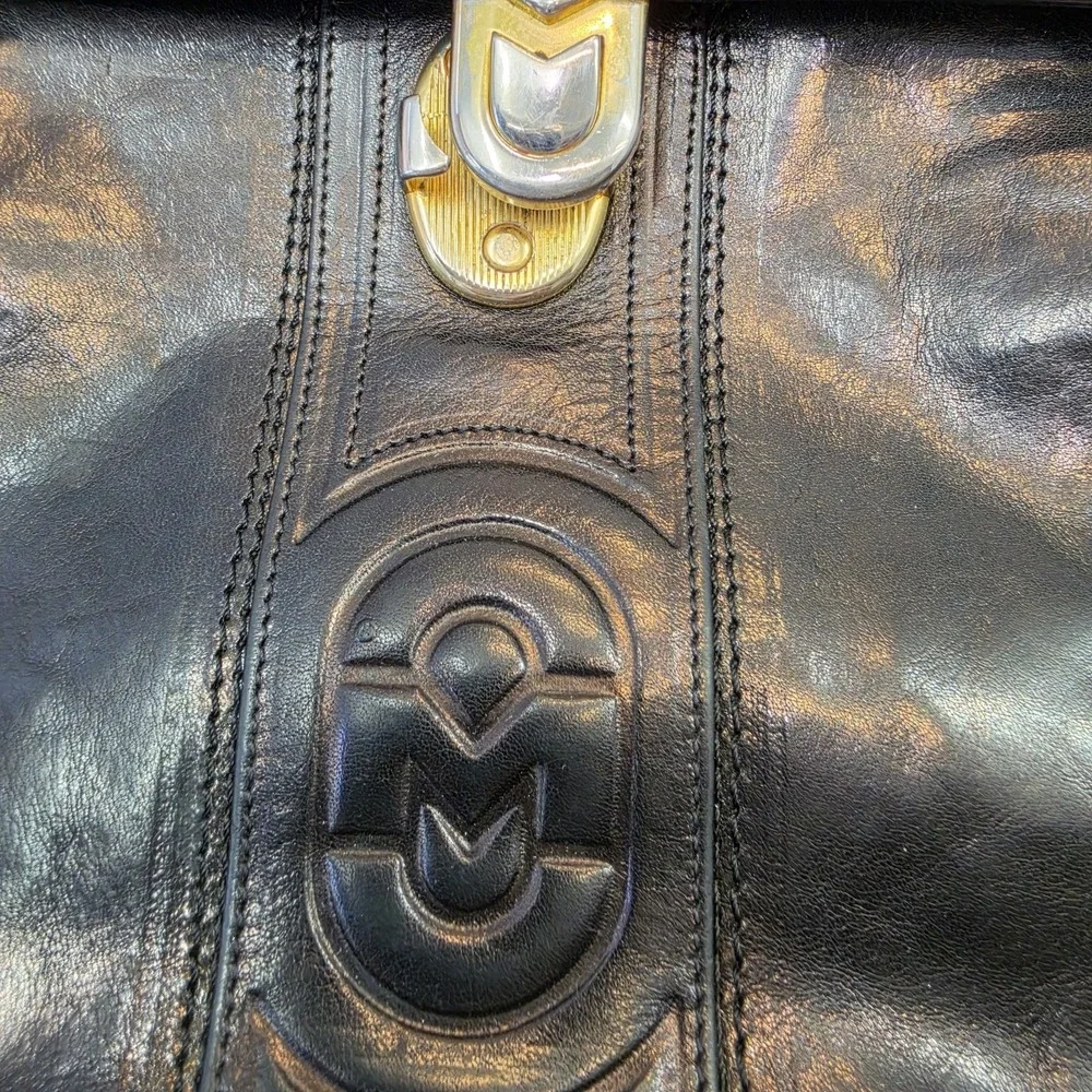 Vintage Mariano Orlandi Black Genuine Leather Satchel Top Handle Bag Italy VTG